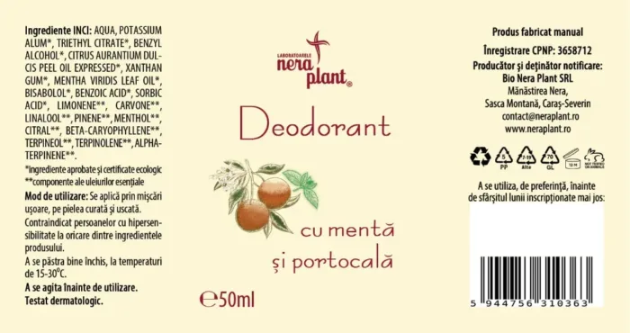 Deodorant cu menta si portocala 50ml - imagine 2