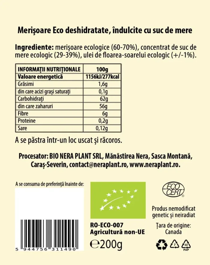 Merisoare ECO deshidratate 200g - imagine 2