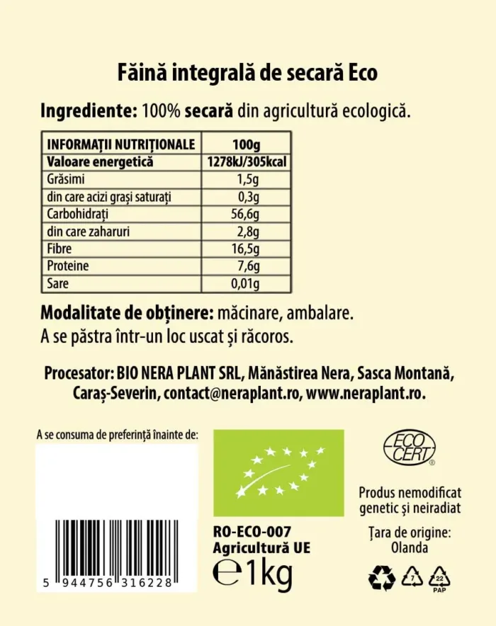 Faina integrala de secara ECO 1kg - imagine 2