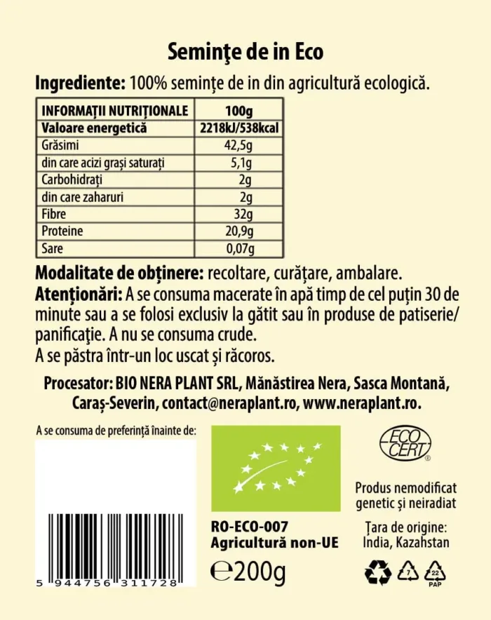 Seminte de in ECO 200g - imagine 2