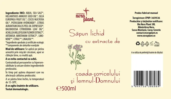 Sapun lichid cu coada-soricelului si lemnul-Domnului 500ml - imagine 2
