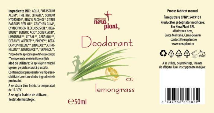 Deodorant cu lemongrass 50ml - imagine 2